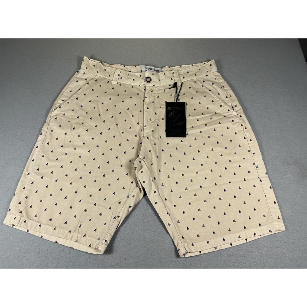 Bespoke Sport Mens Shorts 30‎ Khaki Sailboat Print Cotton Flat Front NWT